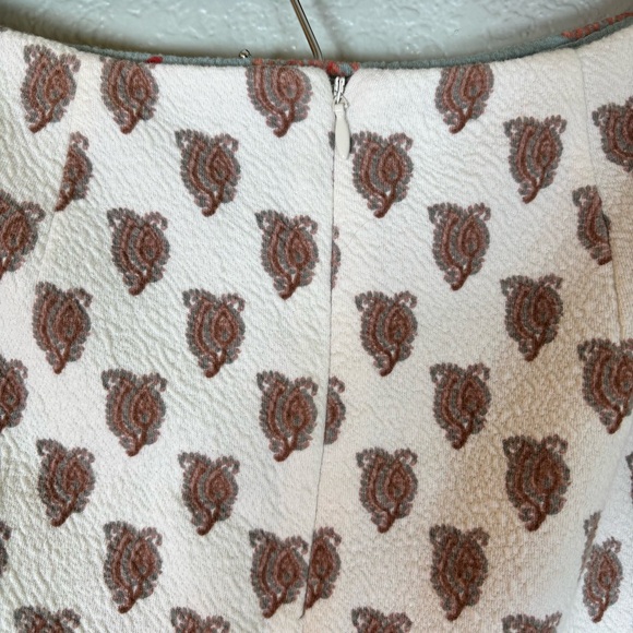 Anthropologie Maeve Cream Blue Bohemian Floral Patterned Faux Wrap Midi Skirt 12 - Picture 8 of 14